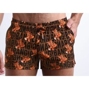 BANG! Swimwear Men's Swim Trunks Tiger Hearts Print Show Shorts New ~ Size M